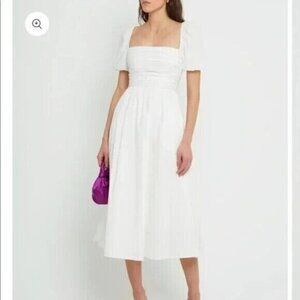 O.P.T Womens River Dress Puff Sleeve Pleated Square Neck Smocked Back White XL